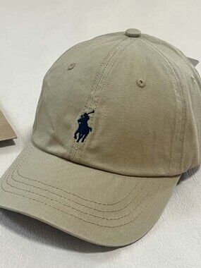 Ralph Lauren Khaki Baseball Cap with Navy Polo Logo